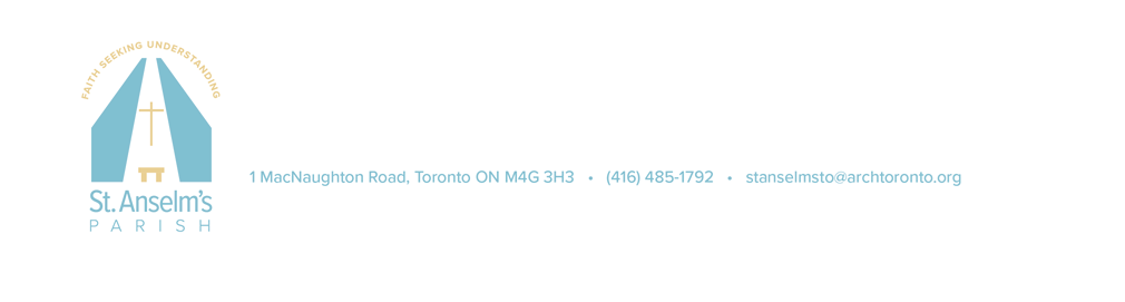 St. Anselm's Logo is 2 hands folded together to form an "A" over a cross with the words "Faith Seeking Understanding" above.